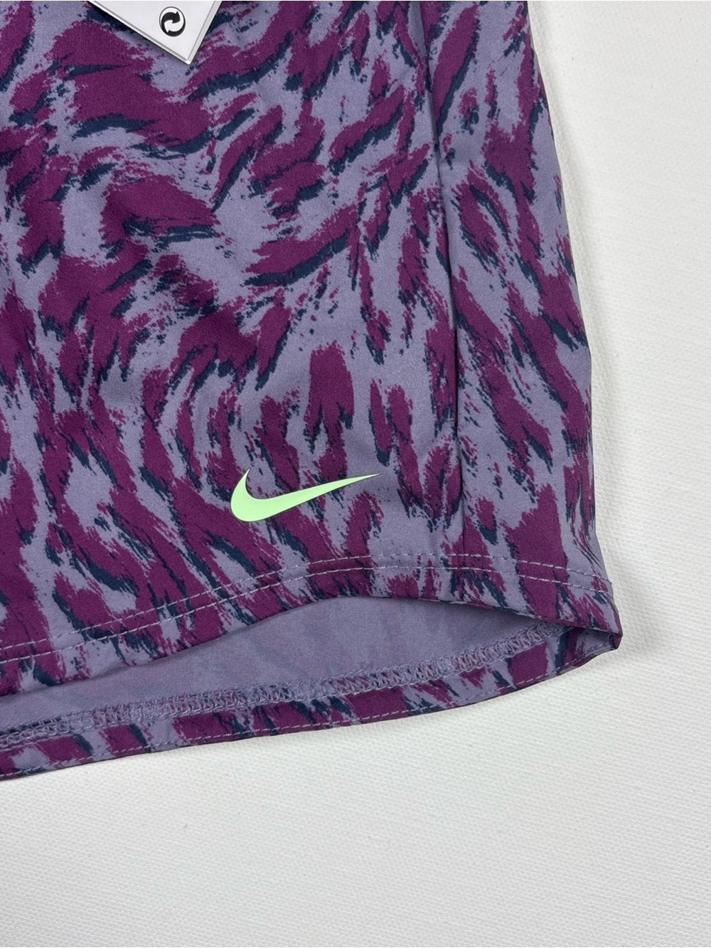 Nike Women’s Purple Patterned Athletic Shorts with Lime Swoosh - Picture 2 of 6